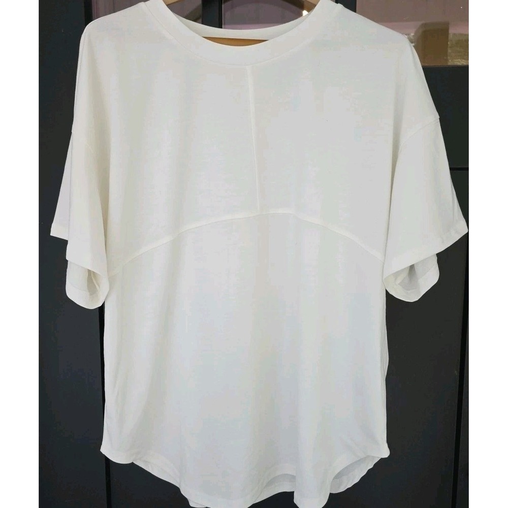 NEW Women Basic U-Neck Short Sleeve T-Shirt White One Size Oversized Cream